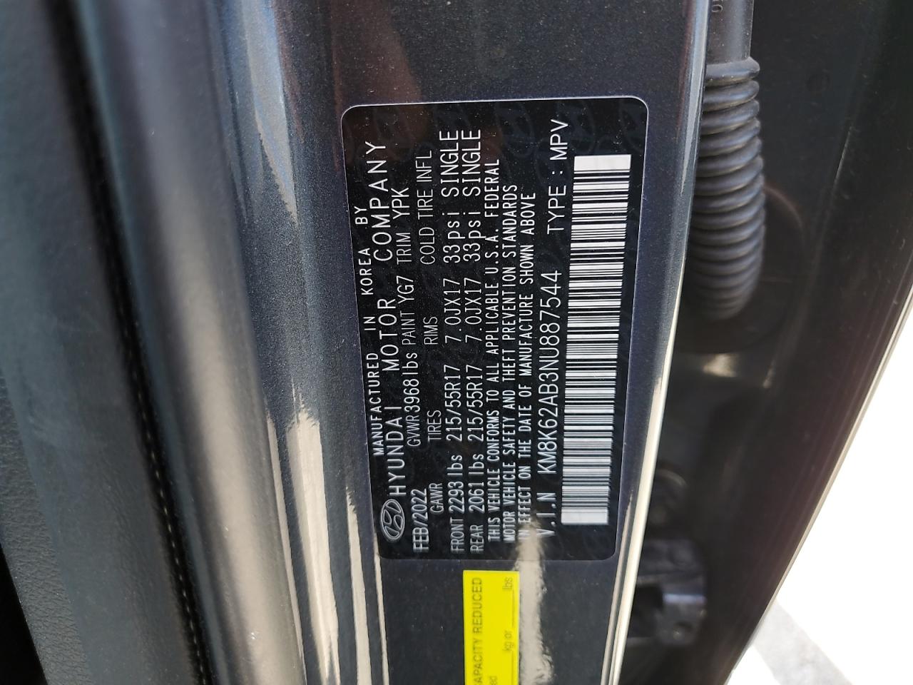 KM8K62AB3NU887544 2022 Hyundai Kona Sel