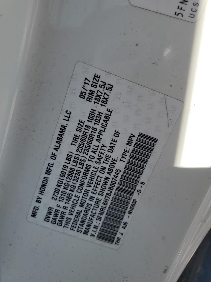 5FNRL6H78JB007445 2018 Honda Odyssey Exl