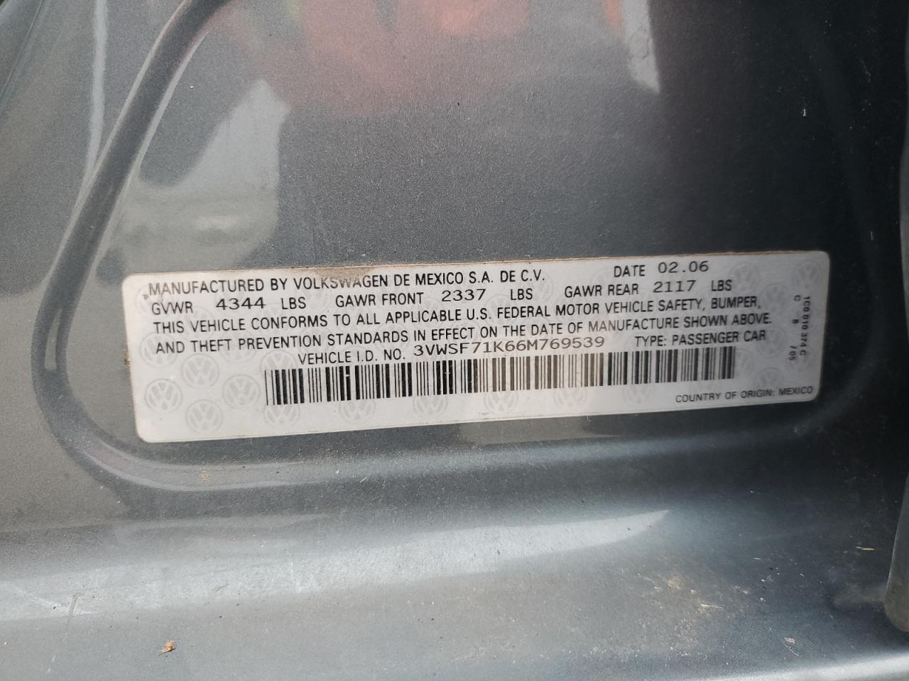 3VWSF71K66M769539 2006 Volkswagen Jetta 2.5 Option Package 1