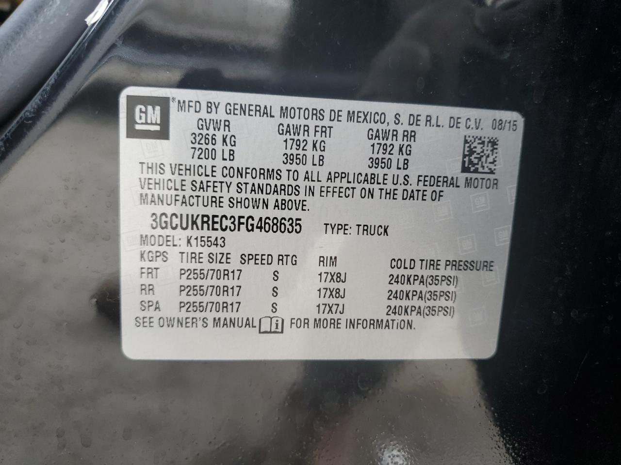 3GCUKREC3FG468635 2015 Chevrolet Silverado K1500 Lt