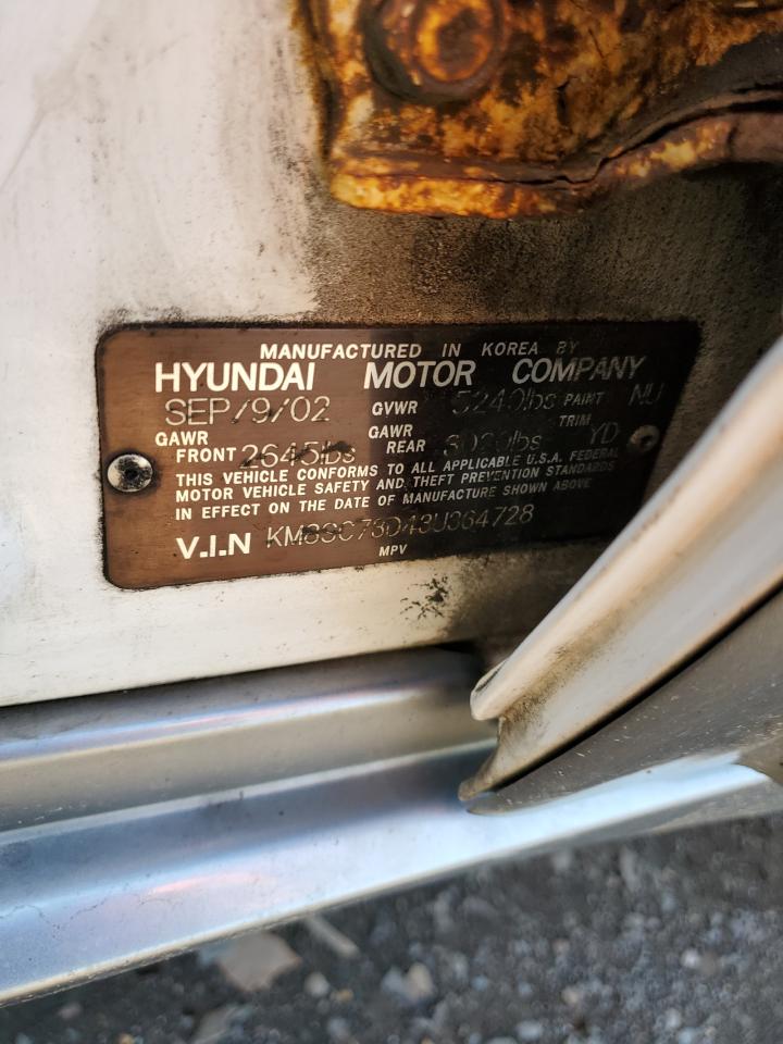 KM8SC73D43U364728 2003 Hyundai Santa Fe Gls