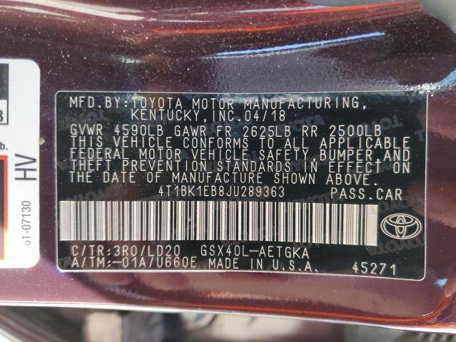 2018 TOYOTA AVALON XLE - 4T1BK1EB8JU289363