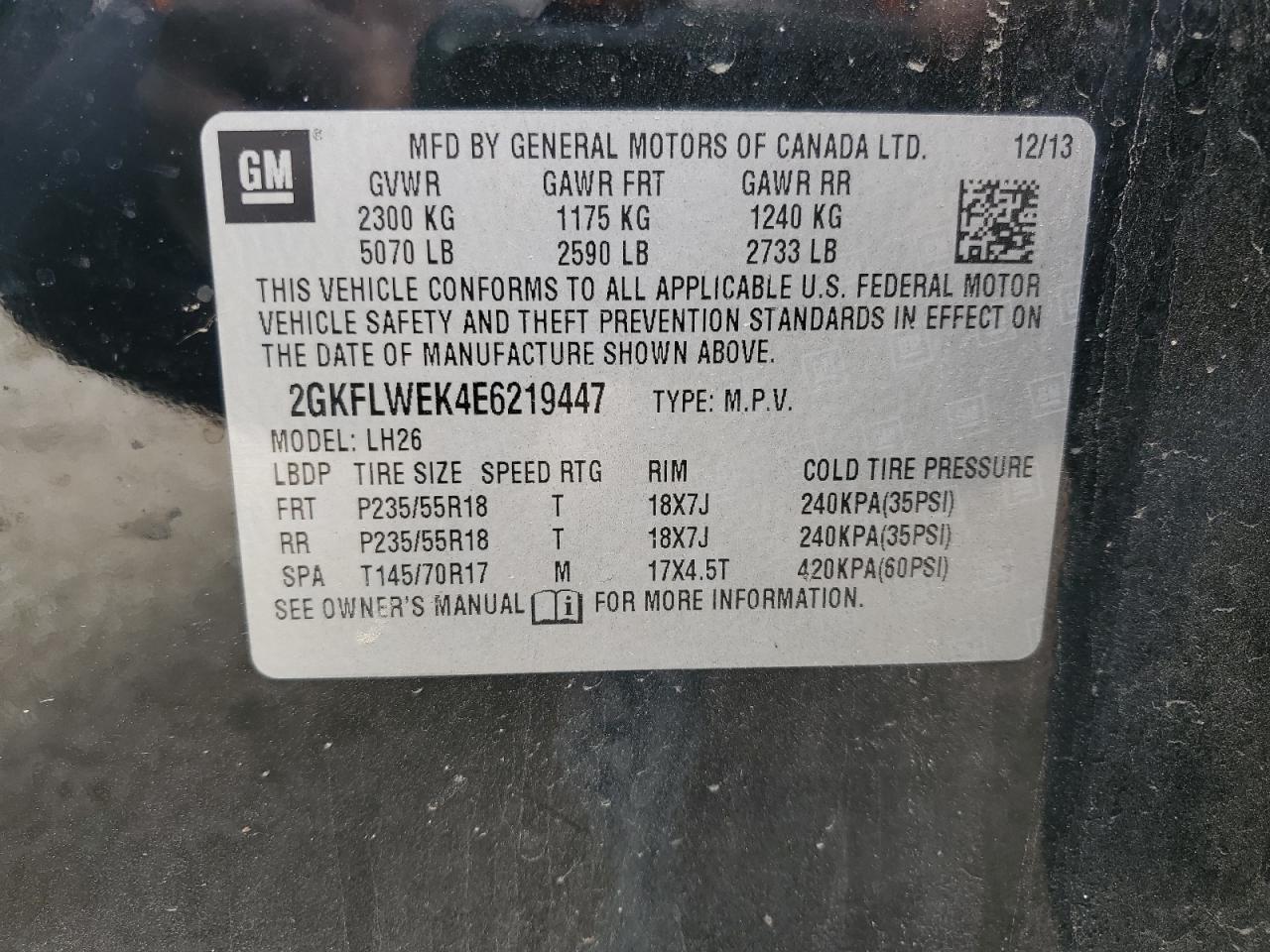 2GKFLWEK4E6219447 2014 GMC Terrain Sle