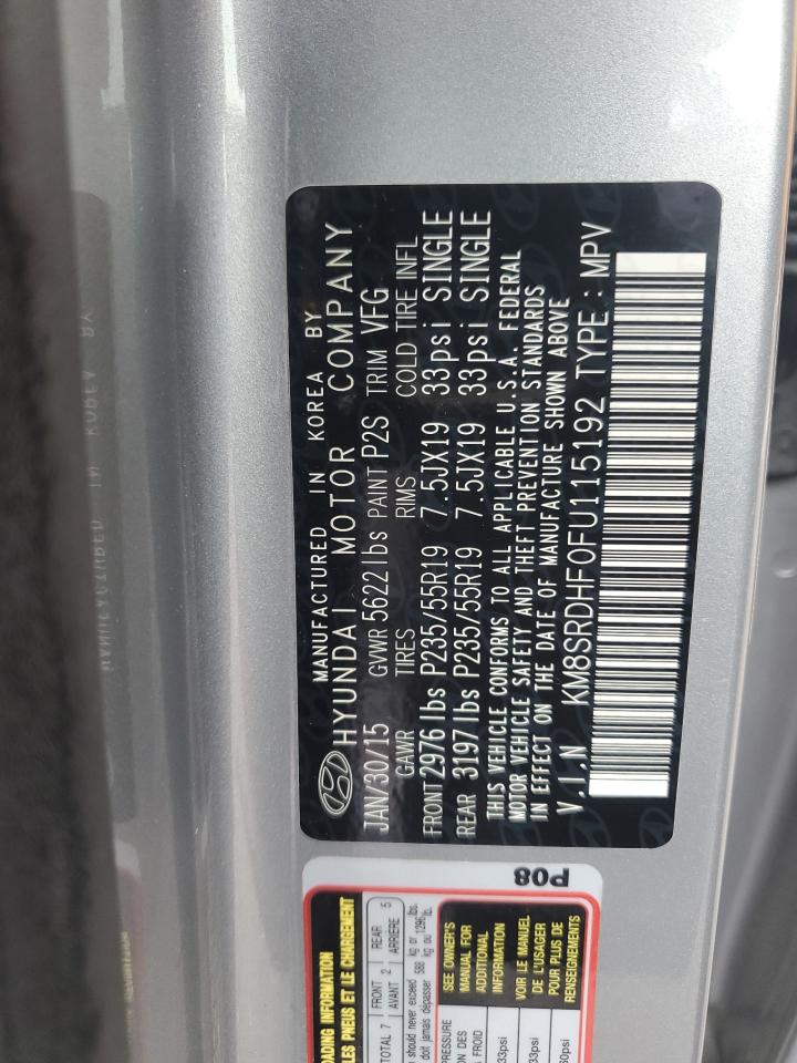 KM8SRDHF0FU115192 2015 Hyundai Santa Fe Gls