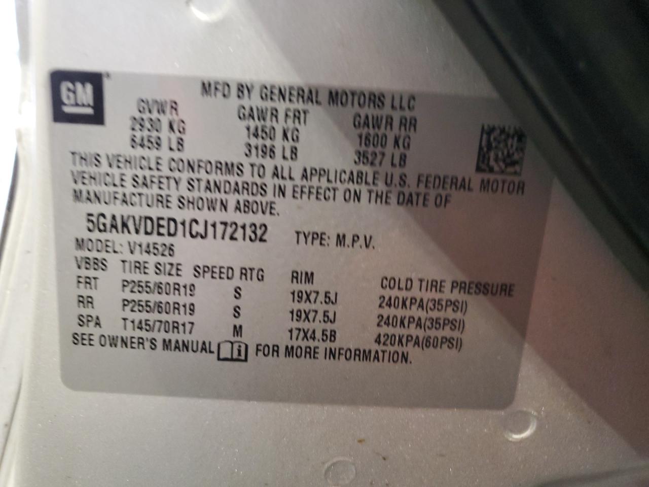 5GAKVDED1CJ172132 2012 Buick Enclave