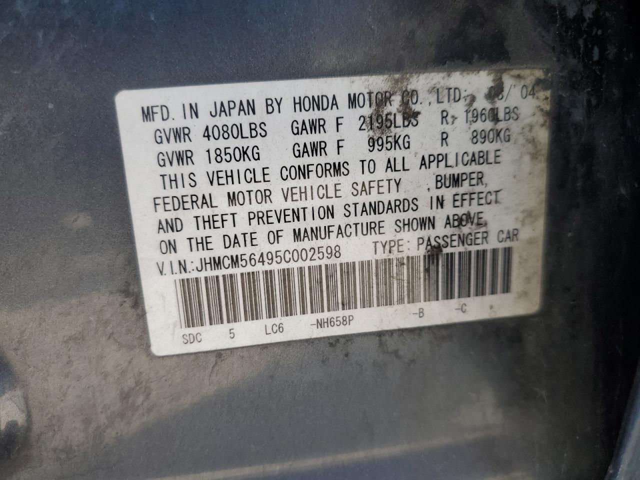 JHMCM56495C002598 2005 Honda Accord Lx