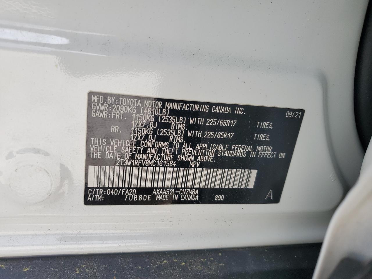 2T3W1RFV8MC161584 2021 Toyota Rav4 Xle