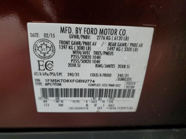 2015 Ford Explorer Xlt VIN: 1FM5K7D8XFGB92774 Lot: 49760314