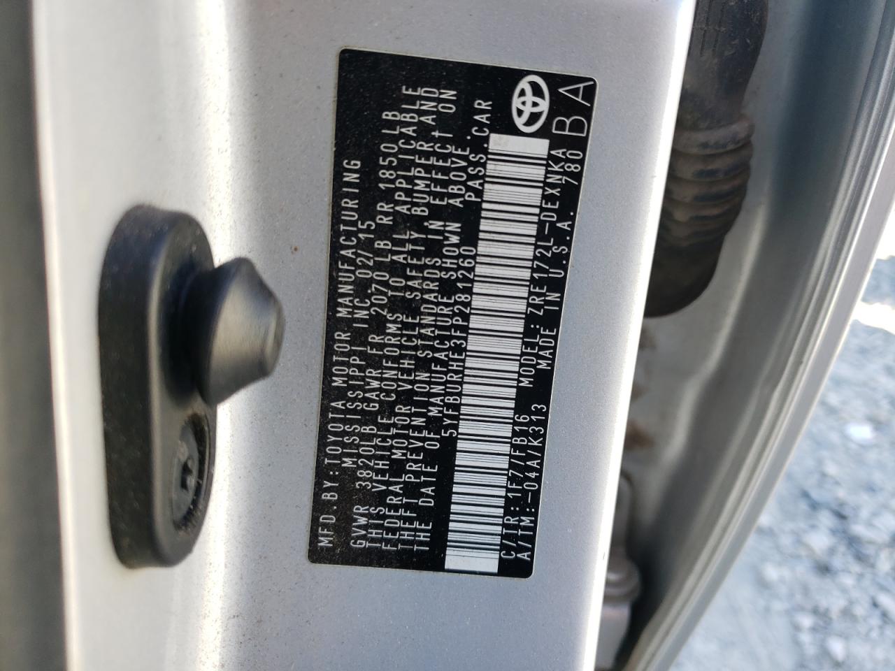 5YFBURHE3FP281260 2015 Toyota Corolla L