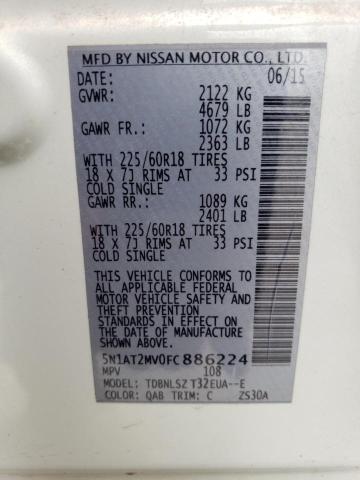 2015 Nissan Rogue S VIN: 5N1AT2MV0FC886224 Lot: 49192634