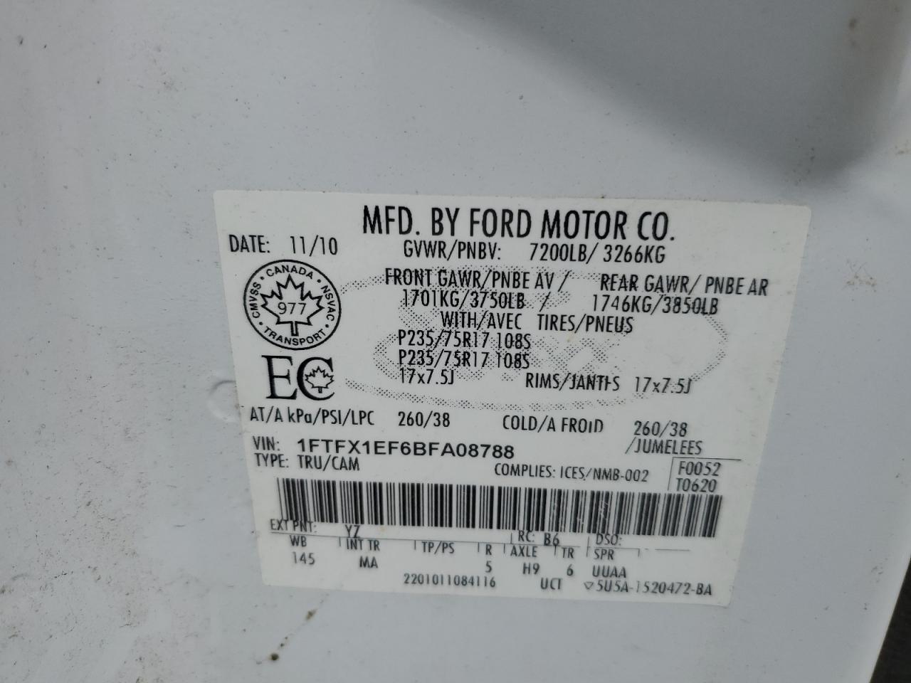 1FTFX1EF6BFA08788 2011 Ford F150 Super Cab