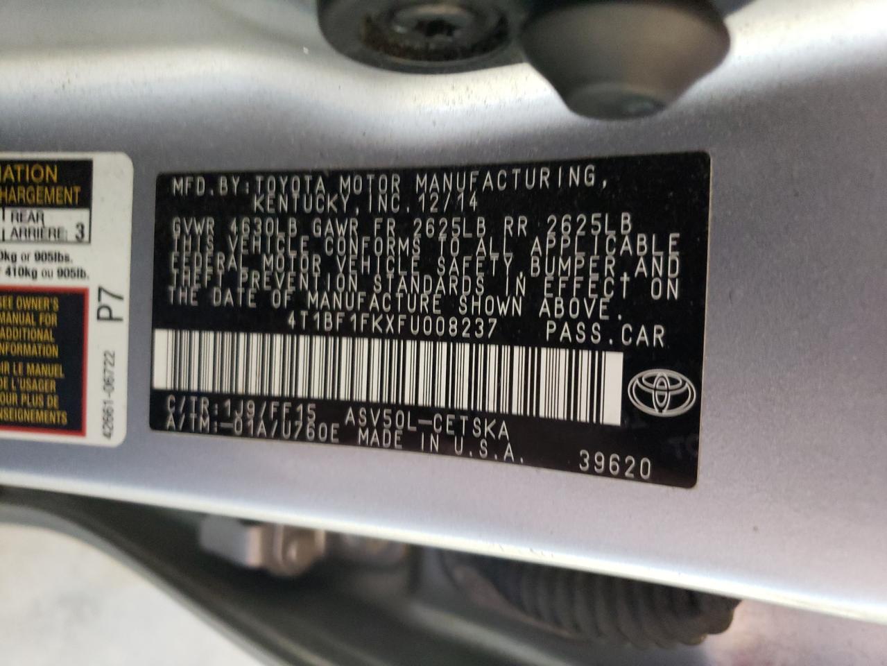 4T1BF1FKXFU008237 2015 Toyota Camry Le