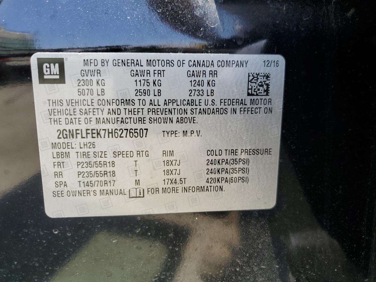 2GNFLFEK7H6276507 2017 Chevrolet Equinox Lt