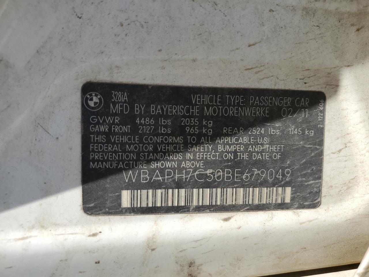 WBAPH7C50BE679049 2011 BMW 328 I