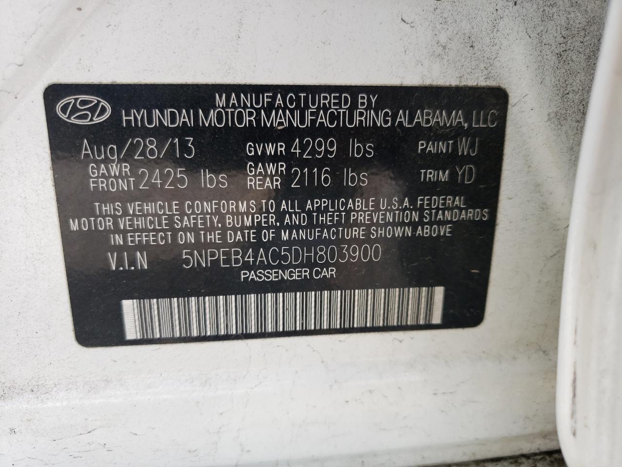 5NPEB4AC5DH803900 2013 Hyundai Sonata Gls