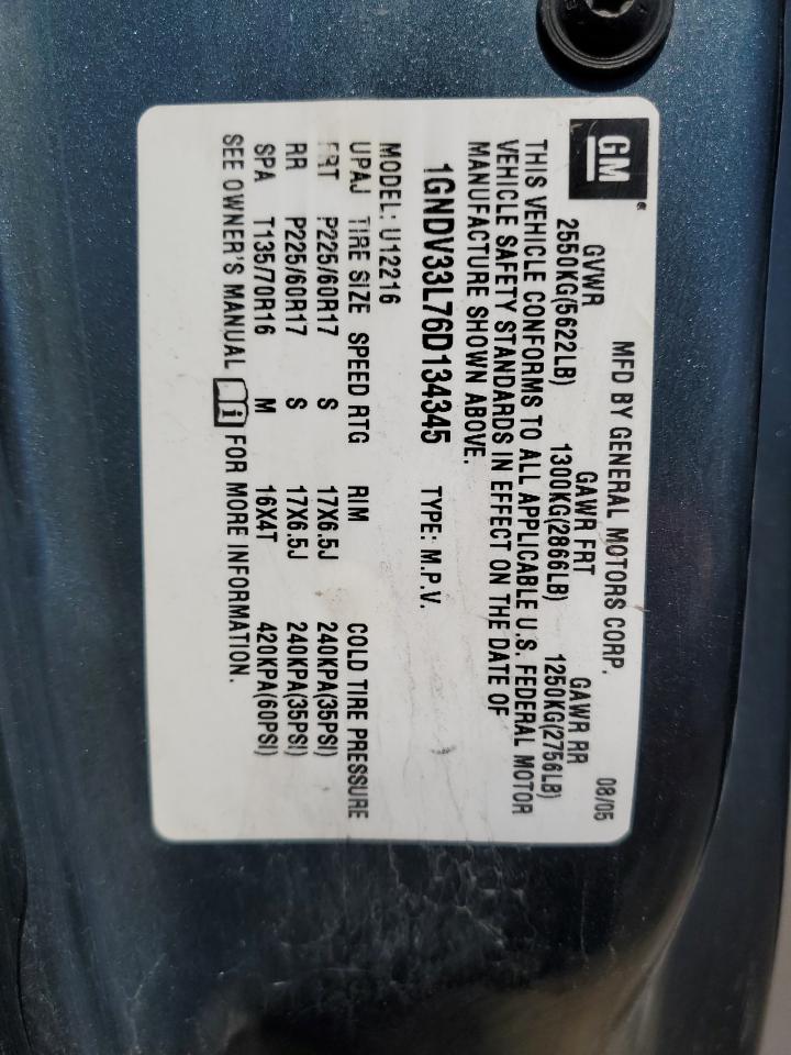 1GNDV33L76D134345 2006 Chevrolet Uplander Lt