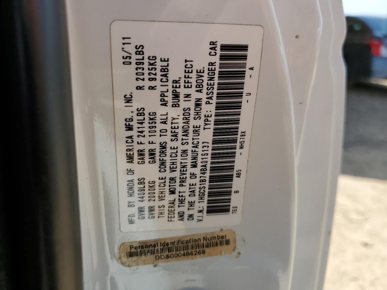 1HGCS1B74BA015137 2011 Honda Accord Ex