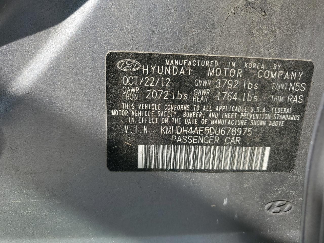 KMHDH4AE5DU678975 2013 Hyundai Elantra Gls