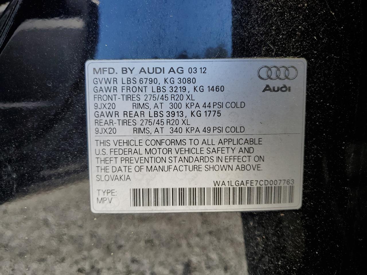 WA1LGAFE7CD007763 2012 Audi Q7 Premium Plus