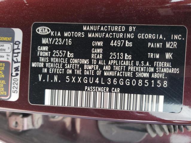 2016 Kia Optima Ex VIN: 5XXGU4L36GG085158 Lot: 52745644