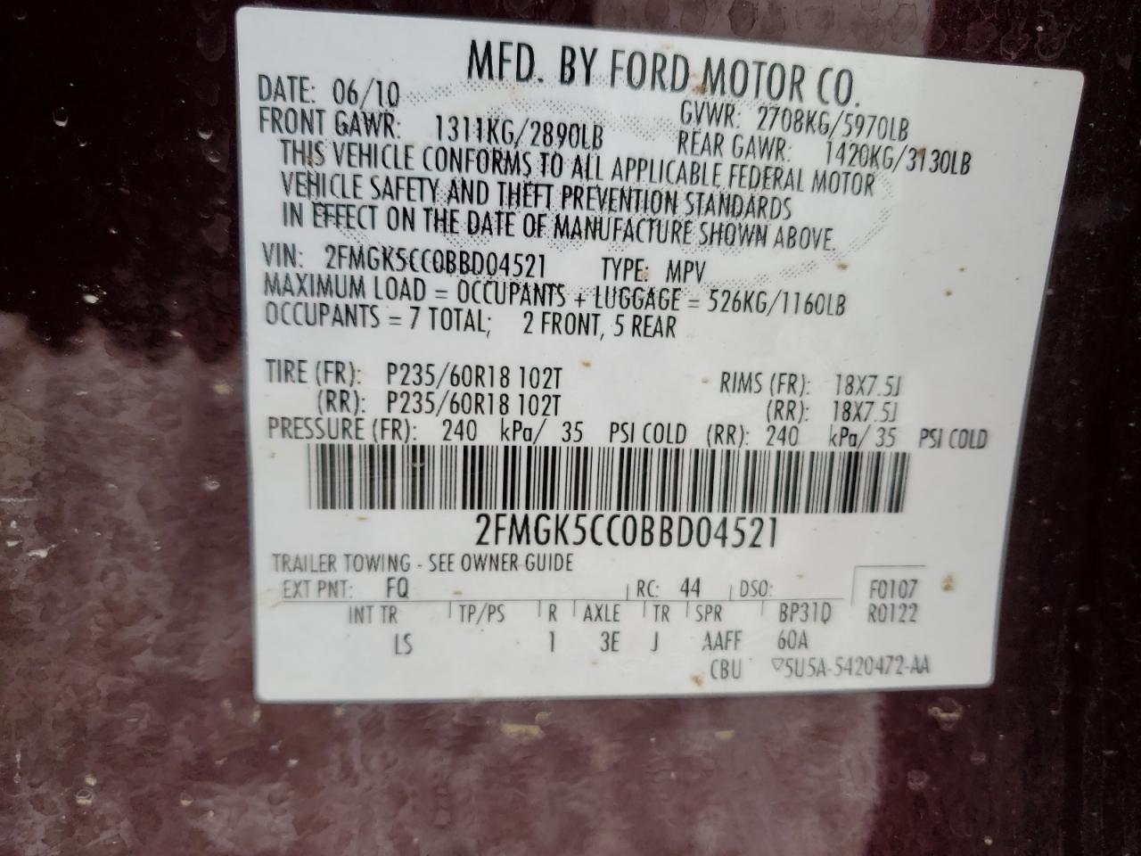 2FMGK5CC0BBD04521 2011 Ford Flex Sel