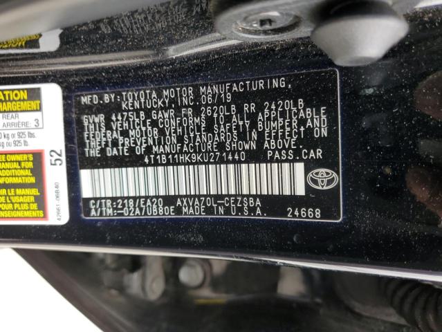 VIN 4T1B11HK9KU271440 2019 Toyota Camry, L no.12