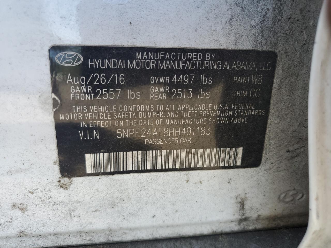 5NPE24AF8HH491183 2017 Hyundai Sonata Se