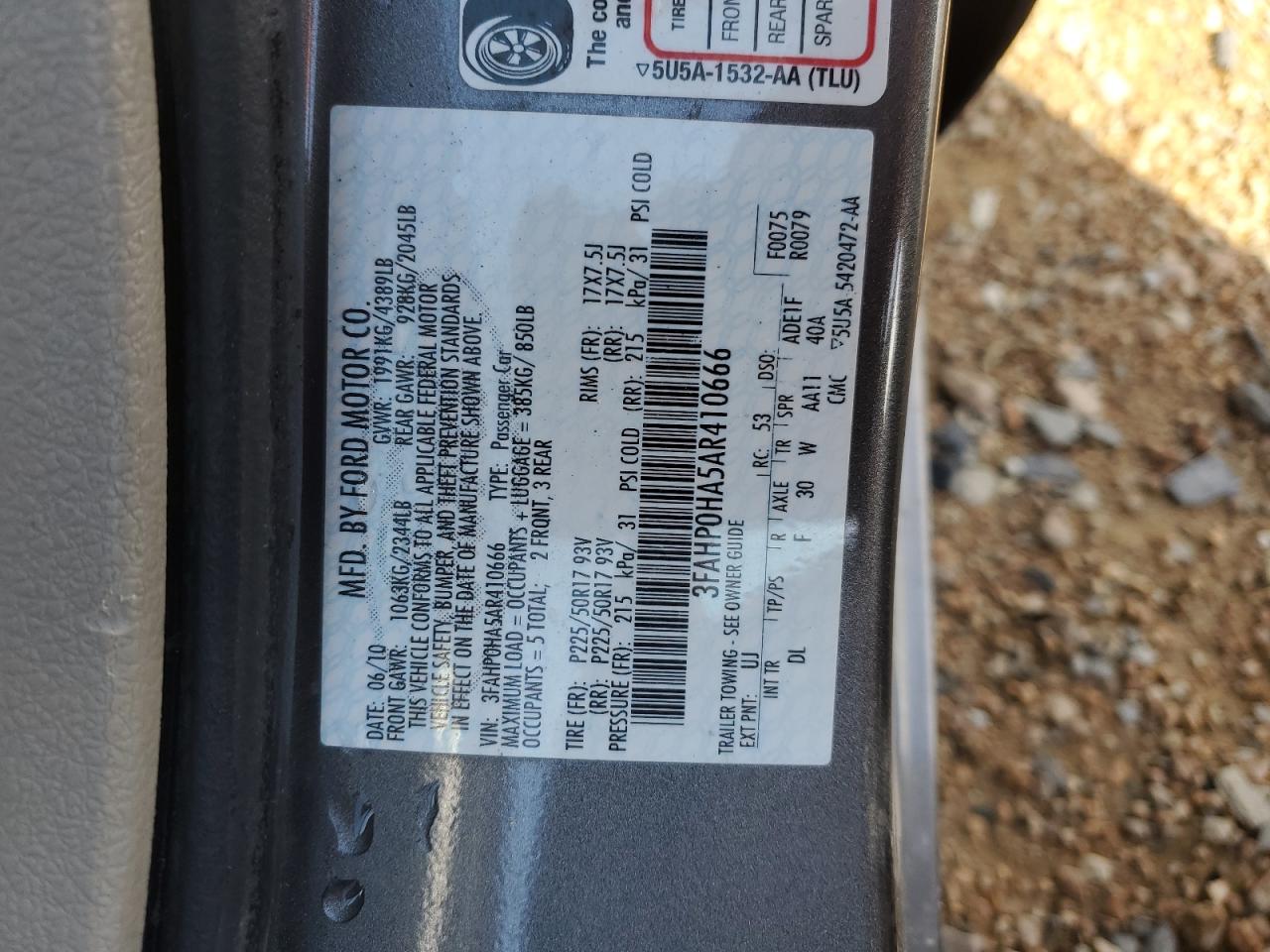 3FAHP0HA5AR410666 2010 Ford Fusion Se