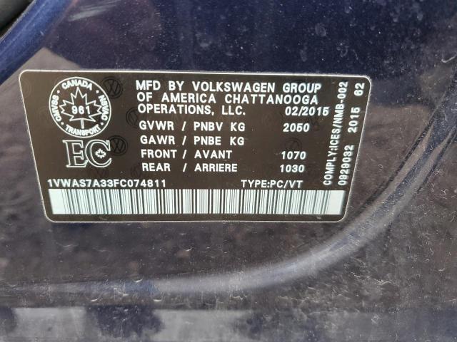 2015 Volkswagen Passat S VIN: 1VWAS7A33FC074811 Lot: 51757714