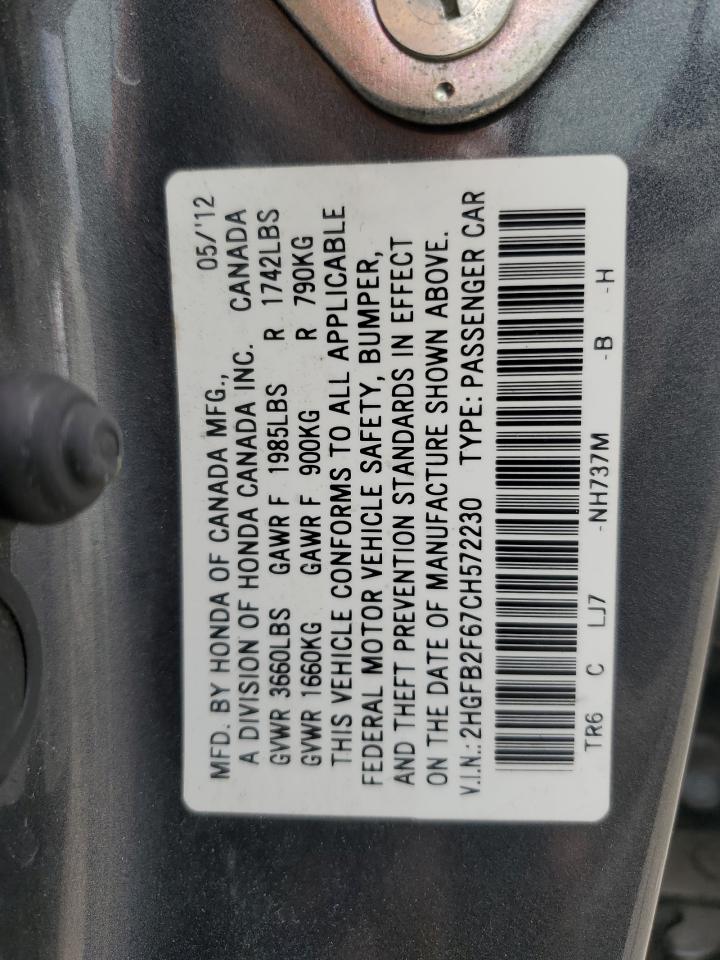 2HGFB2F67CH572230 2012 Honda Civic Hf