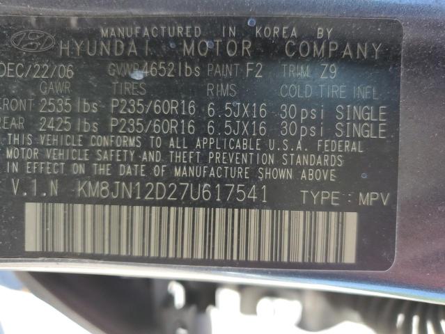 2007 Hyundai Tucson Se VIN: KM8JN12D27U617541 Lot: 49273554