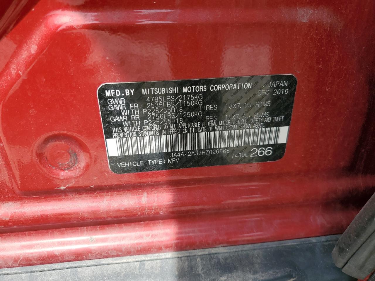 JA4AZ2A37HZ026868 2017 Mitsubishi Outlander Es