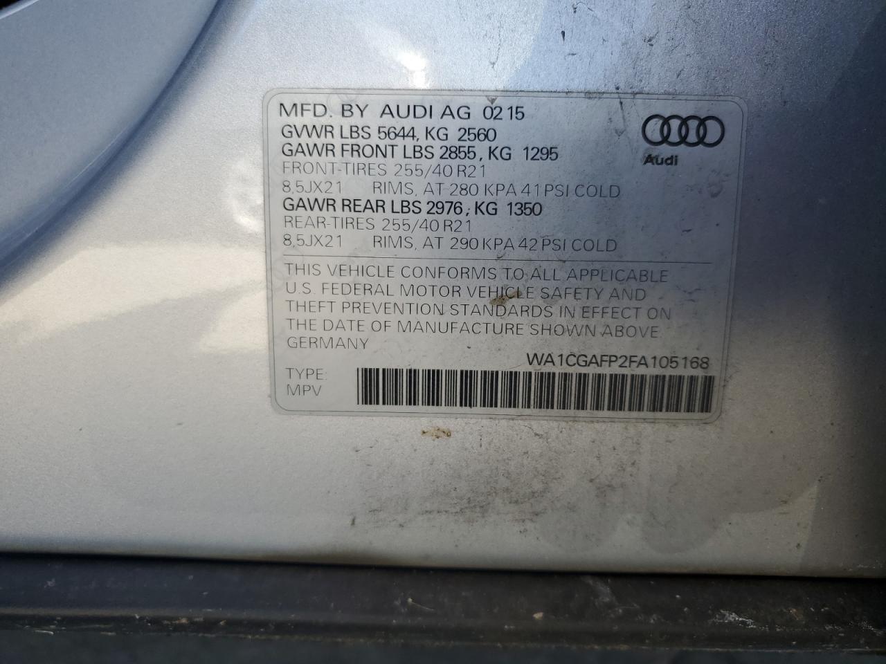 WA1CGAFP2FA105168 2015 Audi Sq5 Premium Plus