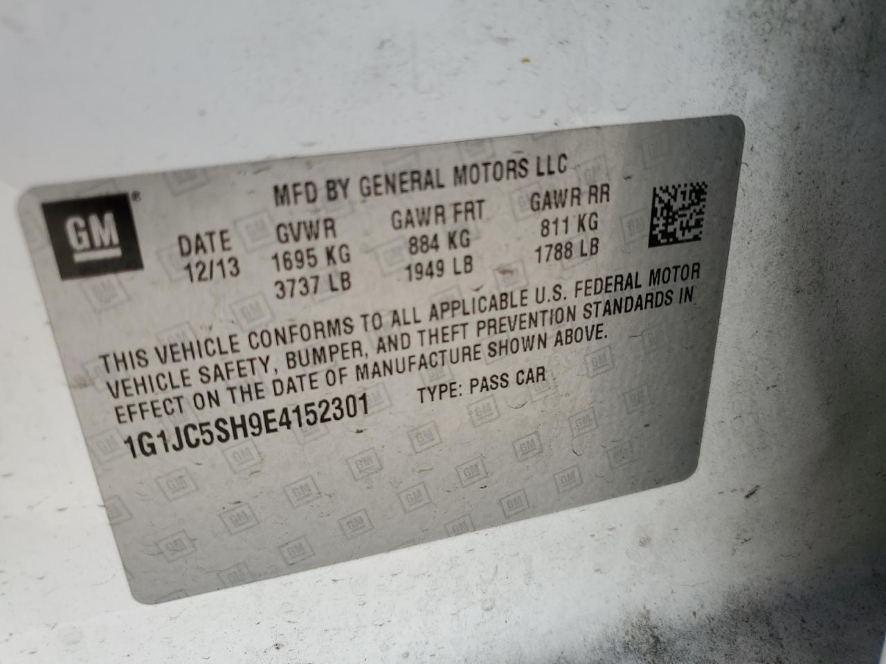 1G1JC5SH9E4152301 2014 Chevrolet Sonic Lt