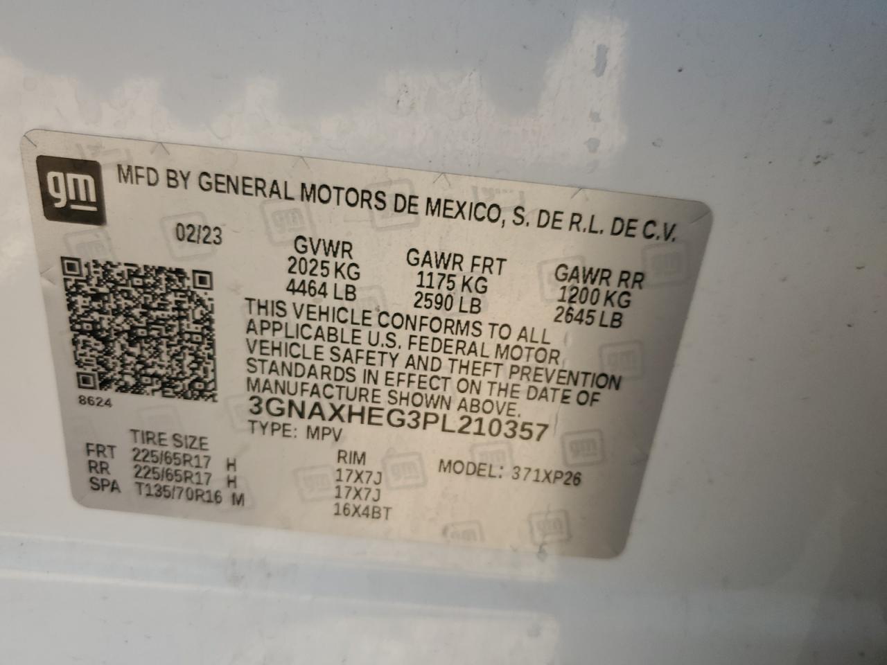 3GNAXHEG3PL210357 2023 Chevrolet Equinox Ls