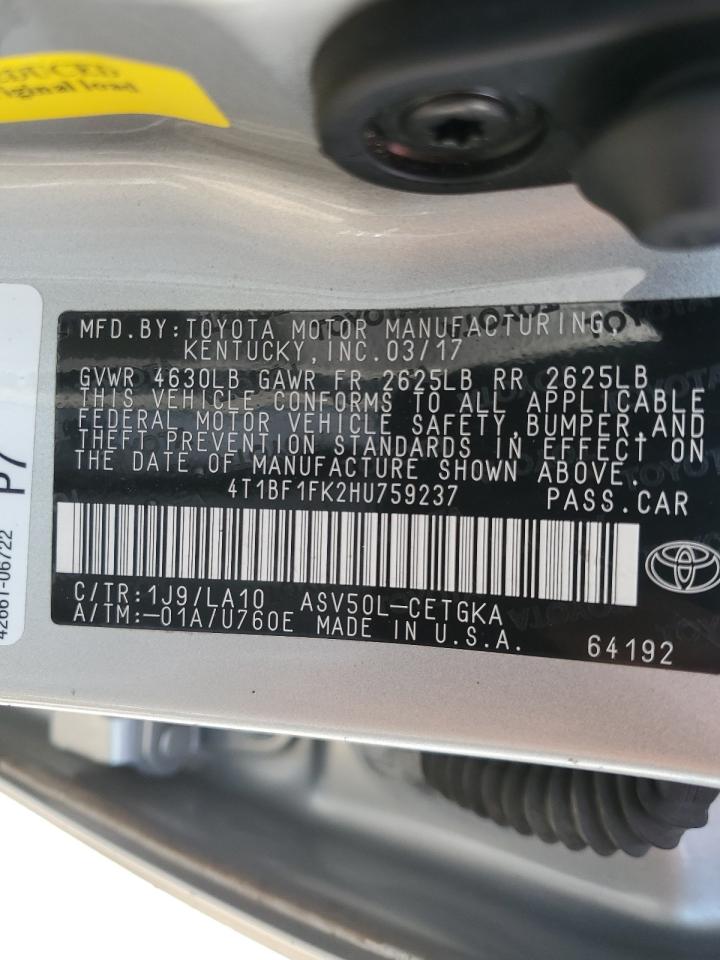 4T1BF1FK2HU759237 2017 Toyota Camry Le