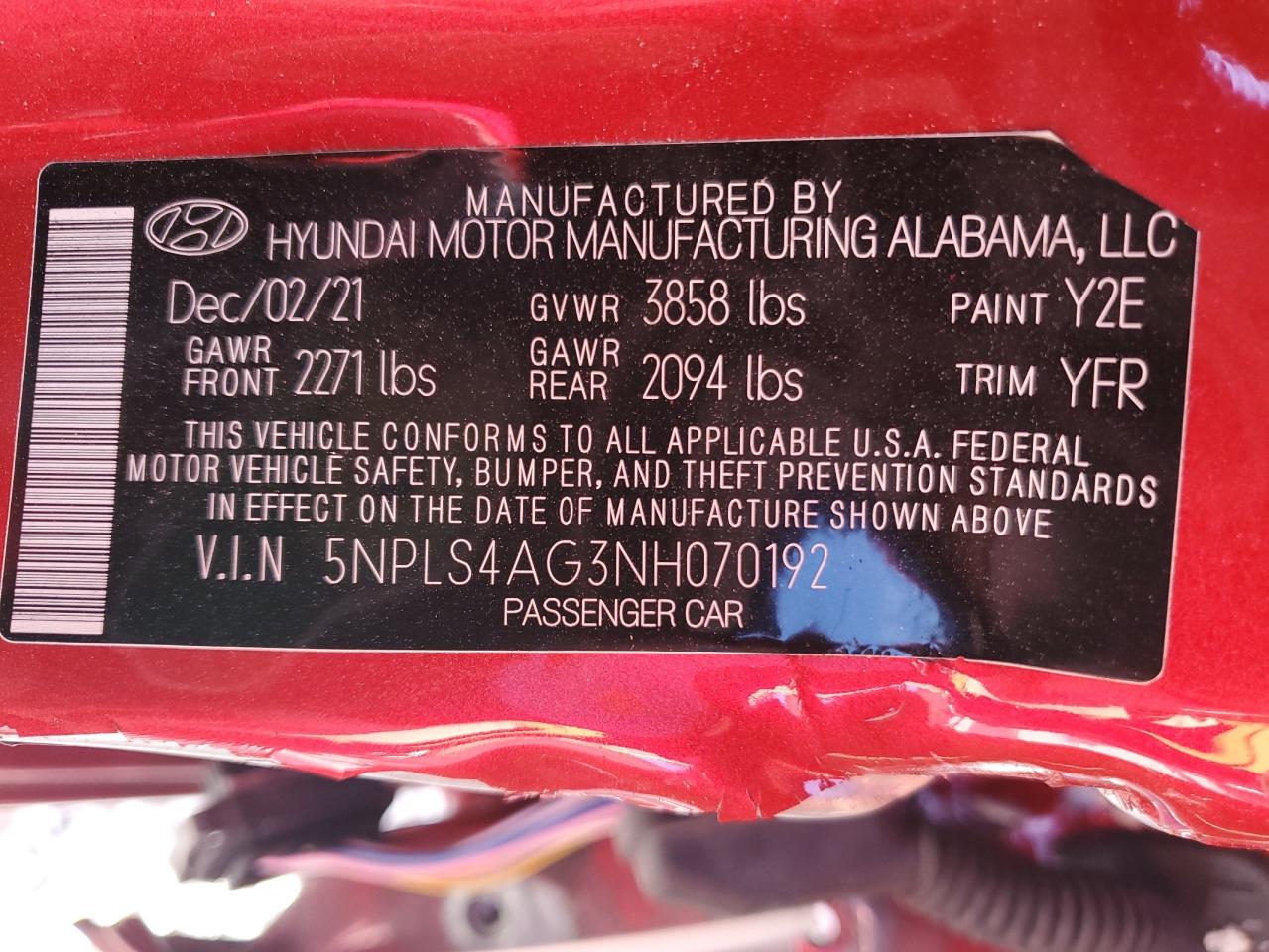 5NPLS4AG3NH070192 2022 Hyundai Elantra Sel