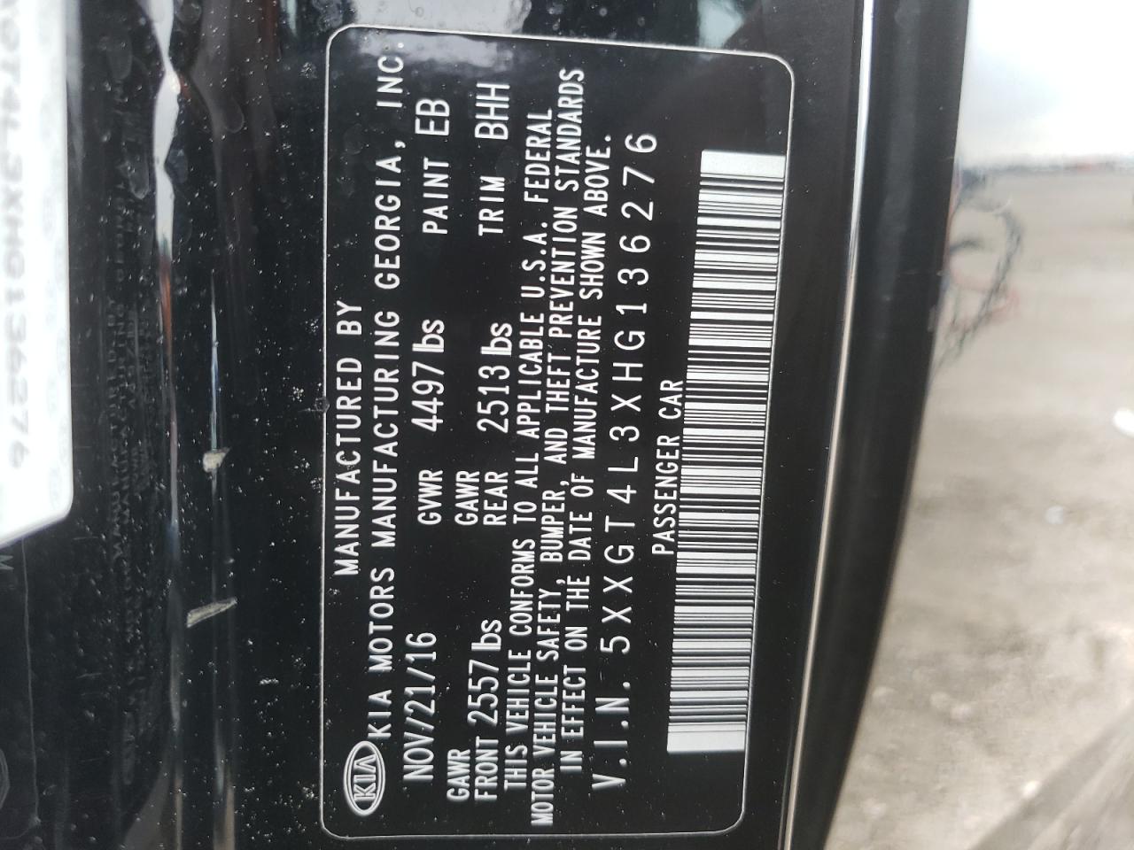 5XXGT4L3XHG136276 2017 Kia Optima Lx