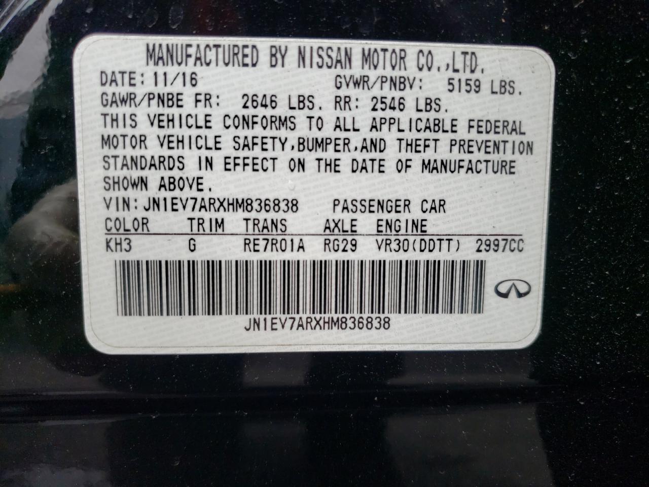 JN1EV7ARXHM836838 2017 Infiniti Q50 Premium