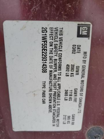 2002 Chevrolet Impala VIN: 2G1WF55E229314308 Lot: 48646024