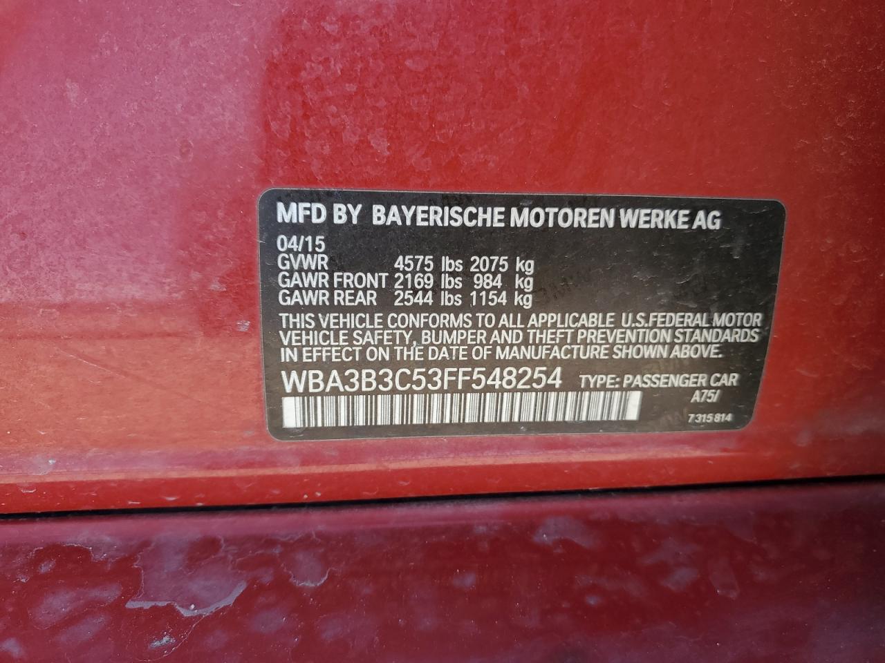 WBA3B3C53FF548254 2015 BMW 328 Xi