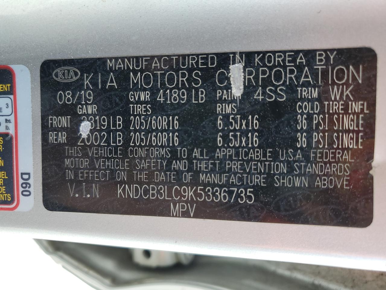 KNDCB3LC9K5336735 2019 Kia Niro Fe