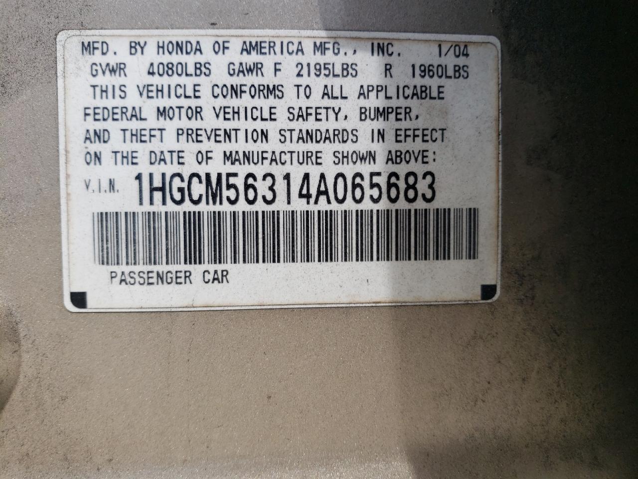 1HGCM56314A065683 2004 Honda Accord Lx