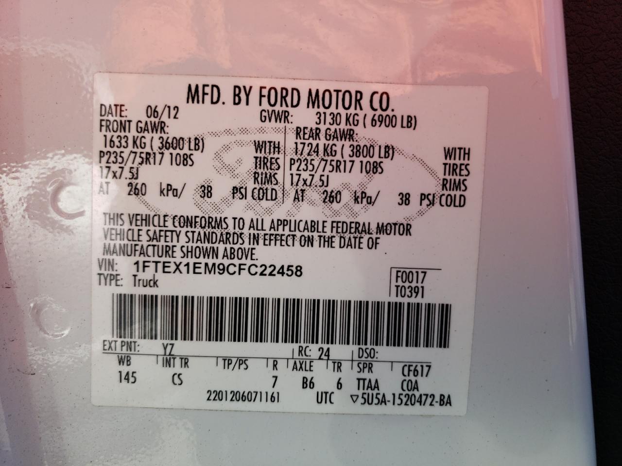 1FTEX1EM9CFC22458 2012 Ford F150 Super Cab