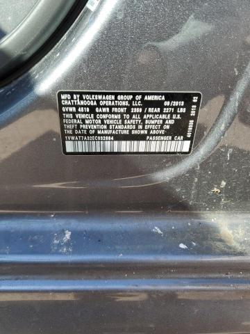 2014 Volkswagen Passat S VIN: 1VWAT7A32EC032884 Lot: 51886964