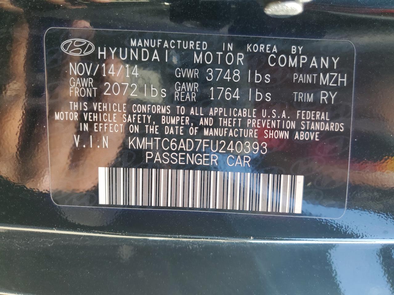 KMHTC6AD7FU240393 2015 Hyundai Veloster