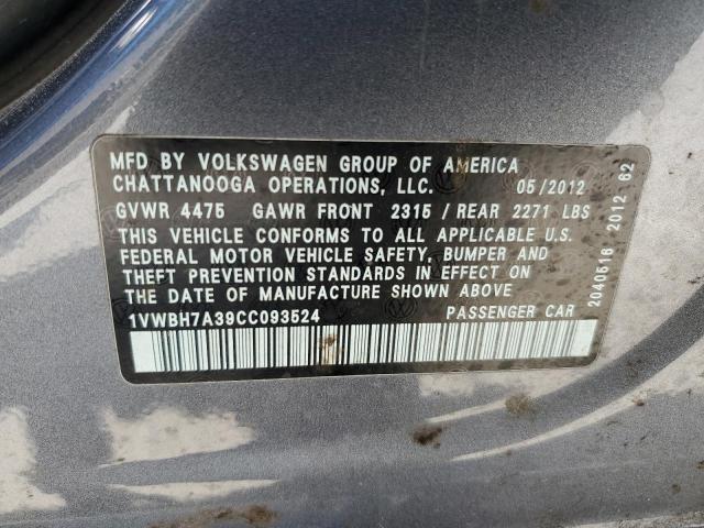 2012 Volkswagen Passat Se VIN: 1VWBH7A39CC093524 Lot: 52005284