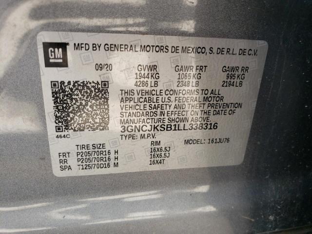 2020 Chevrolet Trax Ls VIN: 3GNCJKSB1LL338316 Lot: 49336624