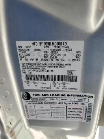 2010 Ford F150 Supercrew VIN: 1FTFW1EV9AFD40183 Lot: 52066384