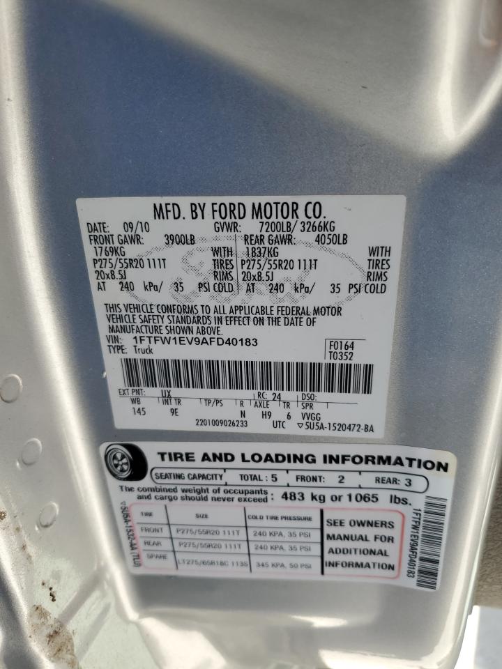 1FTFW1EV9AFD40183 2010 Ford F150 Supercrew